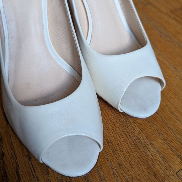 Cosmoparis Peep Toe Bridal Off White Ivory Leather Heels Size 9.5 - Picture 10 of 16